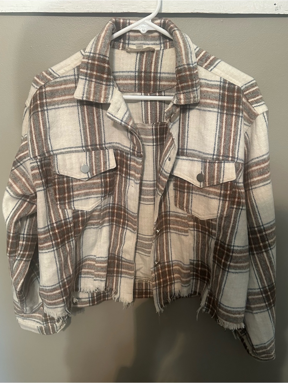 Altar'd State Cream and Brown Plaid Shacket